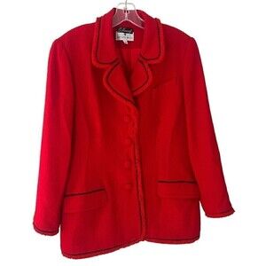 Vintage Saks Fifth Avenue 2 Piece Skirt Blazer Red Wool Jacket Suit Set Size 14